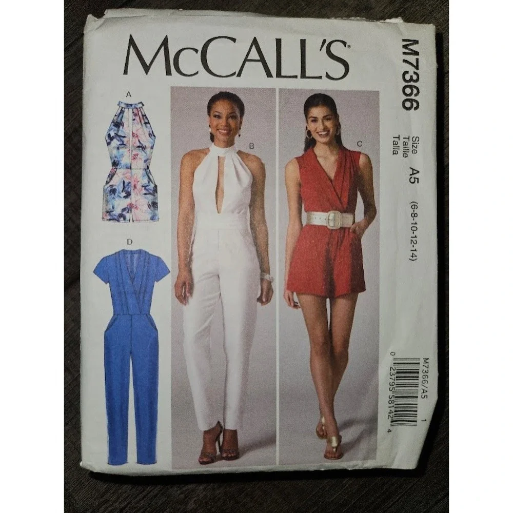 McCalls M7366 Misses Romper Jumpsuit Sewing Pattern Uncut Size 6-14 FF